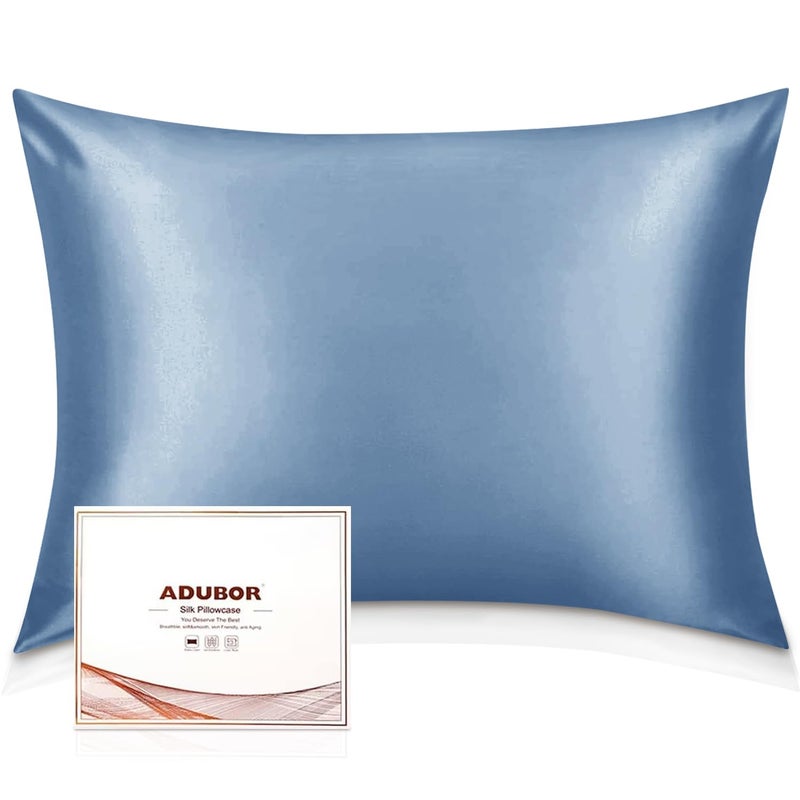 Adubor 100% Silk Pillowcase - Mulberry Silk Pillow Cases, 23 Momme 6A Grade Fibers, Silk Pillow Case for Hair and Skin Health, with Hidden Zipper (King 20''Ã—36'', Gray Blue, 1PC) - Image 1